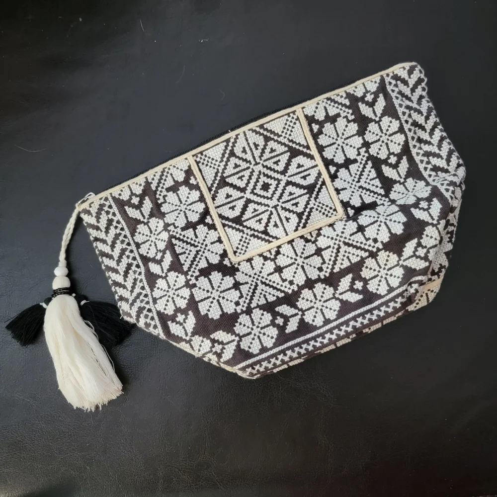 Star Mela woven embroidered fabric zipper pouch